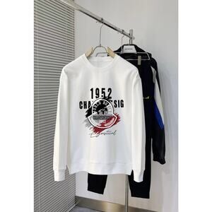 Moncler Men's and Women's Crew Neck White Long Sleeve T-Shirt